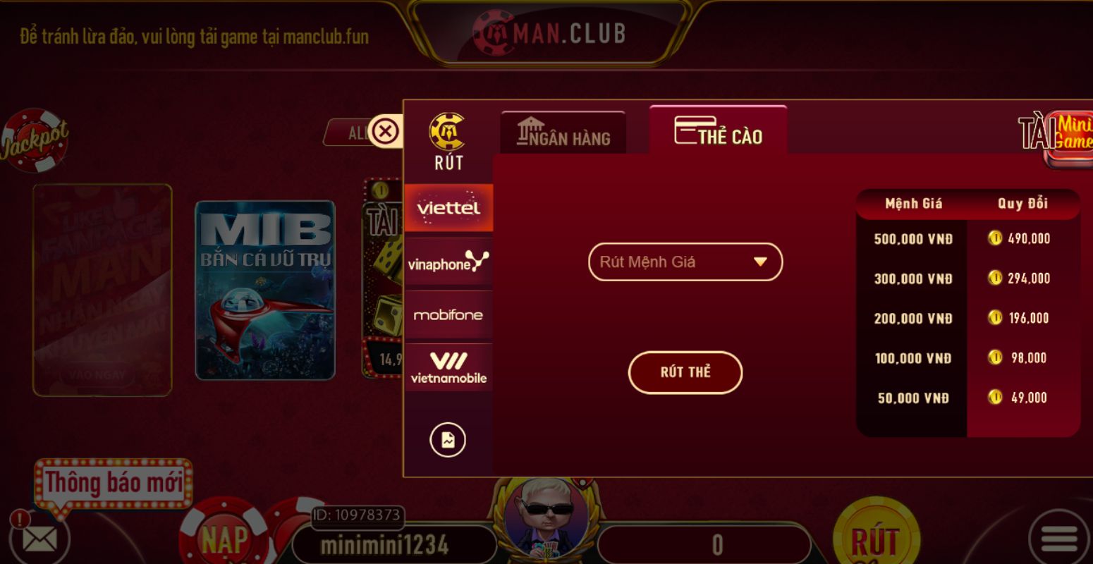 hướng dẫn rút tiền man club